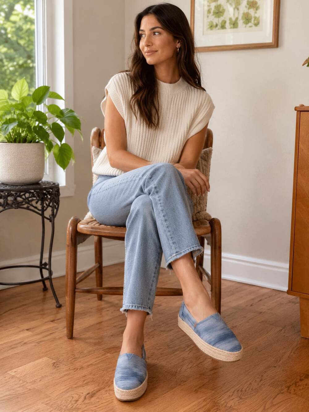 TOMS Blue Striped Platform Espadrille Slip-On Shoes Size 9.5